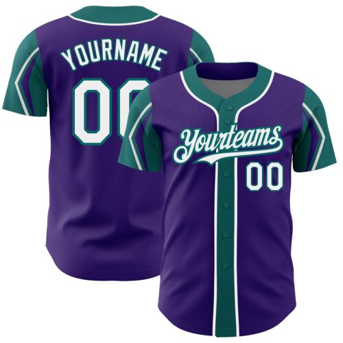 ArmShapes0099 Custom Purple White-Teal 3 Colors Arm Shapes Authentic Baseball Jersey
