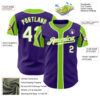 Custom Purple White-Neon Green 3 Colors Arm Shapes Authentic Baseball Jersey