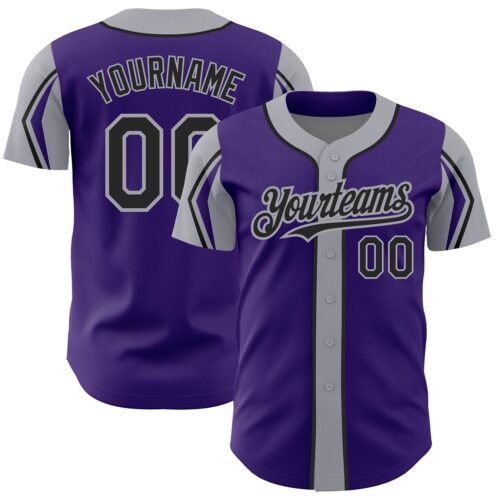 ArmShapes0102 Custom Purple Black-Gray 3 Colors Arm Shapes Authentic Baseball Jersey
