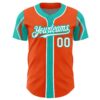 Custom Orange White-Aqua 3 Colors Arm Shapes Authentic Baseball Jersey