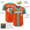 Custom Orange White-Aqua 3 Colors Arm Shapes Authentic Baseball Jersey