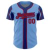 Custom Light Blue Red-Royal 3 Colors Arm Shapes Authentic Baseball Jersey