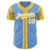 Custom Light Blue White-Yellow 3 Colors Arm Shapes Authentic Baseball Jersey