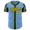 Custom Light Blue Yellow-Green 3 Colors Arm Shapes Authentic Baseball Jersey
