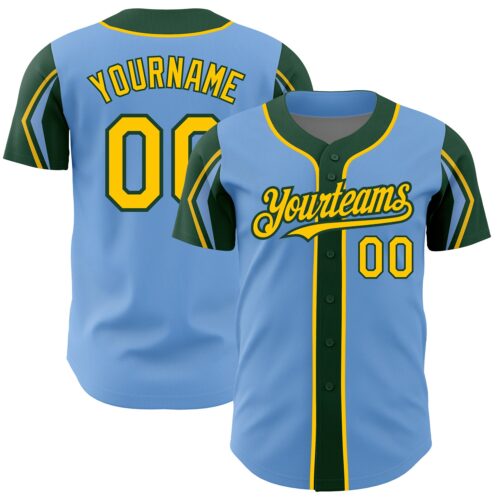 ArmShapes0121 Custom Light Blue Yellow-Green 3 Colors Arm Shapes Authentic Baseball Jersey