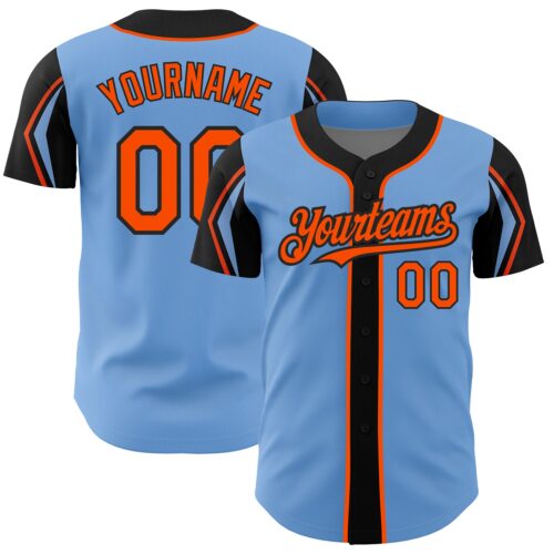 ArmShapes0125 Custom Light Blue Orange-Black 3 Colors Arm Shapes Authentic Baseball Jersey
