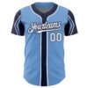 Custom Light Blue White-Navy 3 Colors Arm Shapes Authentic Baseball Jersey