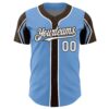 Custom Light Blue White-Brown 3 Colors Arm Shapes Authentic Baseball Jersey