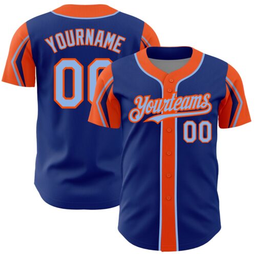 ArmShapes0137 Custom Royal Light Blue-Orange 3 Colors Arm Shapes Authentic Baseball Jersey