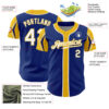 Custom Royal White-Yellow 3 Colors Arm Shapes Authentic Baseball Jersey