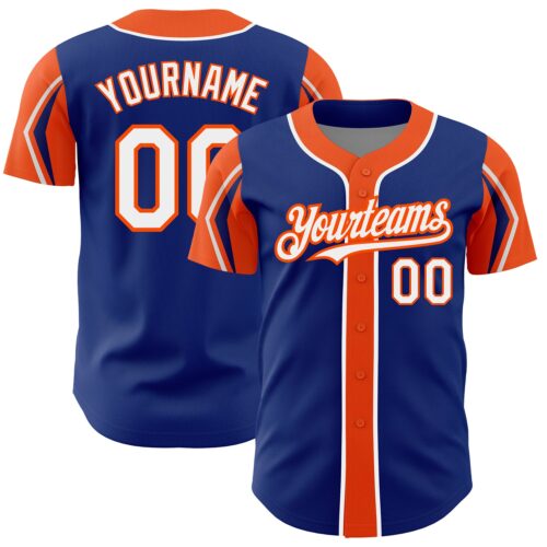 ArmShapes0139 Custom Royal White-Orange 3 Colors Arm Shapes Authentic Baseball Jersey