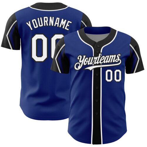 ArmShapes0140 Custom Royal White-Black 3 Colors Arm Shapes Authentic Baseball Jersey