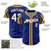 Custom Royal White-Old Gold 3 Colors Arm Shapes Authentic Baseball Jersey