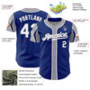 Custom Royal White-Gray 3 Colors Arm Shapes Authentic Baseball Jersey