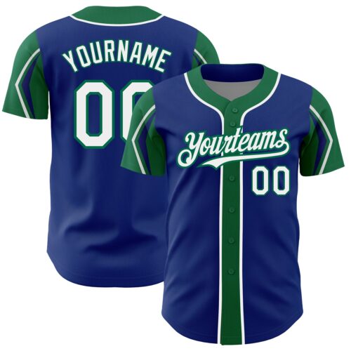 ArmShapes0144 Custom Royal White-Kelly Green 3 Colors Arm Shapes Authentic Baseball Jersey
