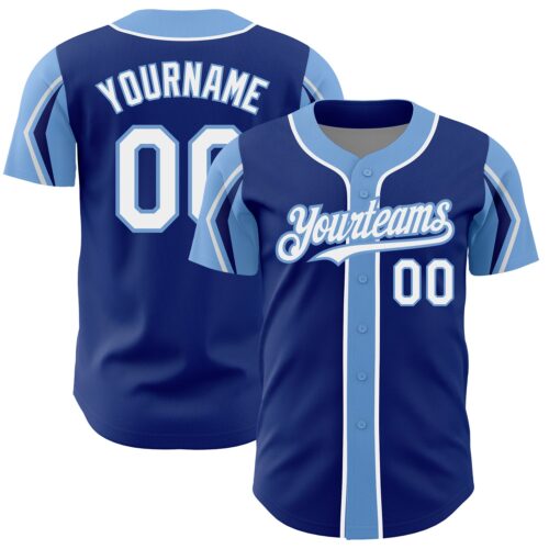 ArmShapes0145 Custom Royal White-Light Blue 3 Colors Arm Shapes Authentic Baseball Jersey