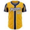 Custom Gold White-Navy 3 Colors Arm Shapes Authentic Baseball Jersey