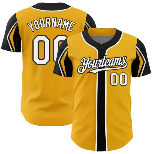 ArmShapes0153 Custom Gold White-Black 3 Colors Arm Shapes Authentic Baseball Jersey