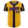 Custom Gold Purple-Black 3 Colors Arm Shapes Authentic Baseball Jersey