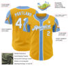 Custom Gold White-Light Blue 3 Colors Arm Shapes Authentic Baseball Jersey