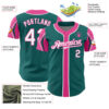 Custom Teal White-Pink 3 Colors Arm Shapes Authentic Baseball Jersey