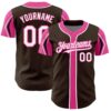 Custom Brown White-Pink 3 Colors Arm Shapes Authentic Baseball Jersey