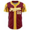 Custom Crimson White-Yellow 3 Colors Arm Shapes Authentic Baseball Jersey