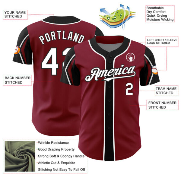 Custom Crimson White-Black 3 Colors Arm Shapes Authentic Baseball Jersey