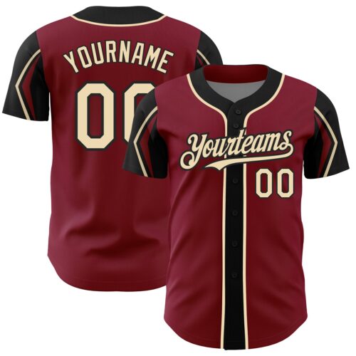 ArmShapes0179 Custom Crimson City Cream-Black 3 Colors Arm Shapes Authentic Baseball Jersey
