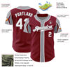 Custom Crimson White-Gray 3 Colors Arm Shapes Authentic Baseball Jersey