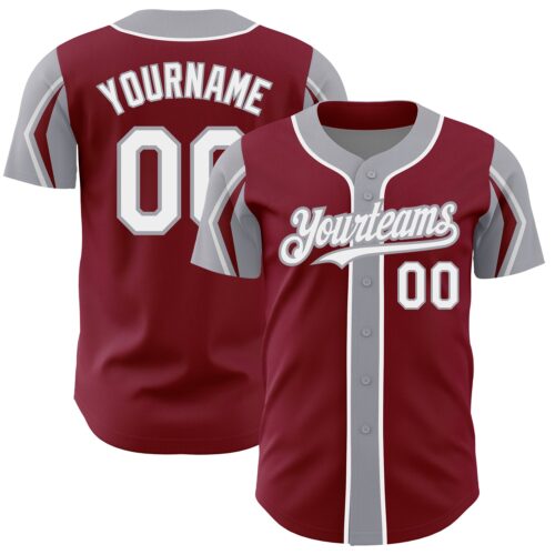 ArmShapes0181 Custom Crimson White-Gray 3 Colors Arm Shapes Authentic Baseball Jersey