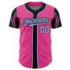 Custom Pink Light Blue-Black 3 Colors Arm Shapes Authentic Baseball Jersey