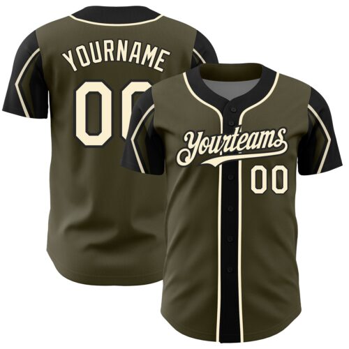 ArmShapes0196 Custom Olive Cream-Black 3 Colors Arm Shapes Authentic Salute To Service Baseball Jersey