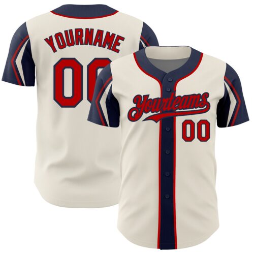 ArmShapes0201 Custom Cream Red-Navy 3 Colors Arm Shapes Authentic Baseball Jersey