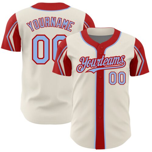 ArmShapes0202 Custom Cream Light Blue-Red 3 Colors Arm Shapes Authentic Baseball Jersey