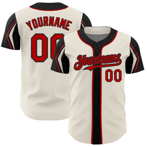 ArmShapes0206 Custom Cream Red-Black 3 Colors Arm Shapes Authentic Baseball Jersey