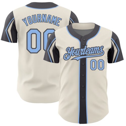 ArmShapes0207 Custom Cream Light Blue-Steel Gray 3 Colors Arm Shapes Authentic Baseball Jersey