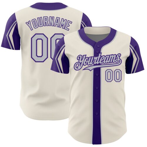 ArmShapes0208 Custom Cream Gray-Purple 3 Colors Arm Shapes Authentic Baseball Jersey