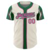 Custom Cream Pink-Kelly Green 3 Colors Arm Shapes Authentic Baseball Jersey