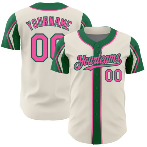 ArmShapes0210 Custom Cream Pink-Kelly Green 3 Colors Arm Shapes Authentic Baseball Jersey