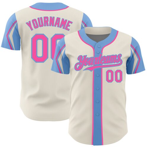 ArmShapes0212 Custom Cream Pink-Light Blue 3 Colors Arm Shapes Authentic Baseball Jersey