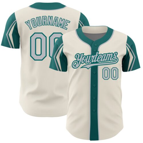 ArmShapes0213 Custom Cream Gray-Teal 3 Colors Arm Shapes Authentic Baseball Jersey