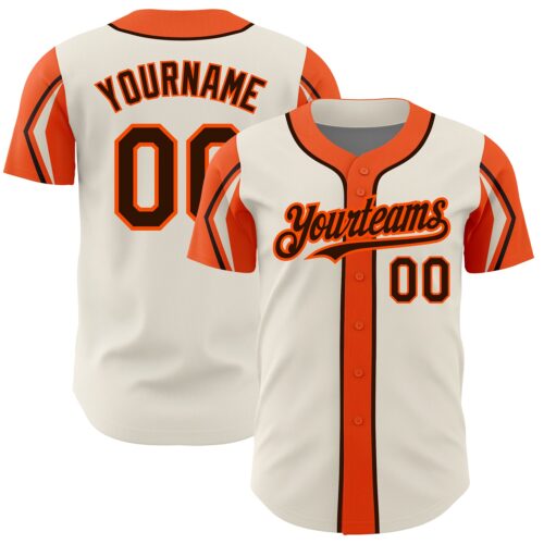 ArmShapes0214 Custom Cream Brown-Orange 3 Colors Arm Shapes Authentic Baseball Jersey