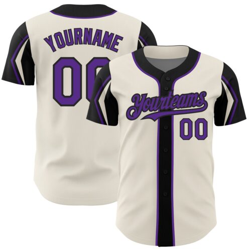 ArmShapes0216 Custom Cream Purple-Black 3 Colors Arm Shapes Authentic Baseball Jersey
