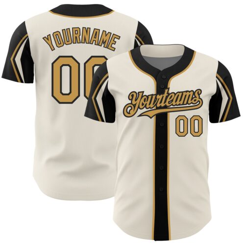 ArmShapes0221 Custom Cream Old Gold-Black 3 Colors Arm Shapes Authentic Baseball Jersey