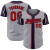 Custom Gray Red-Navy 3 Colors Arm Shapes Authentic Baseball Jersey