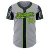 Custom Gray Neon Green-Navy 3 Colors Arm Shapes Authentic Baseball Jersey