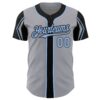 Custom Gray Light Blue-Black 3 Colors Arm Shapes Authentic Baseball Jersey