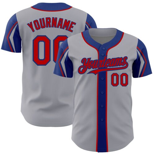 ArmShapes0239 Custom Gray Red-Royal 3 Colors Arm Shapes Authentic Baseball Jersey