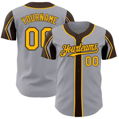 ArmShapes0241 Custom Gray Gold-Brown 3 Colors Arm Shapes Authentic Baseball Jersey